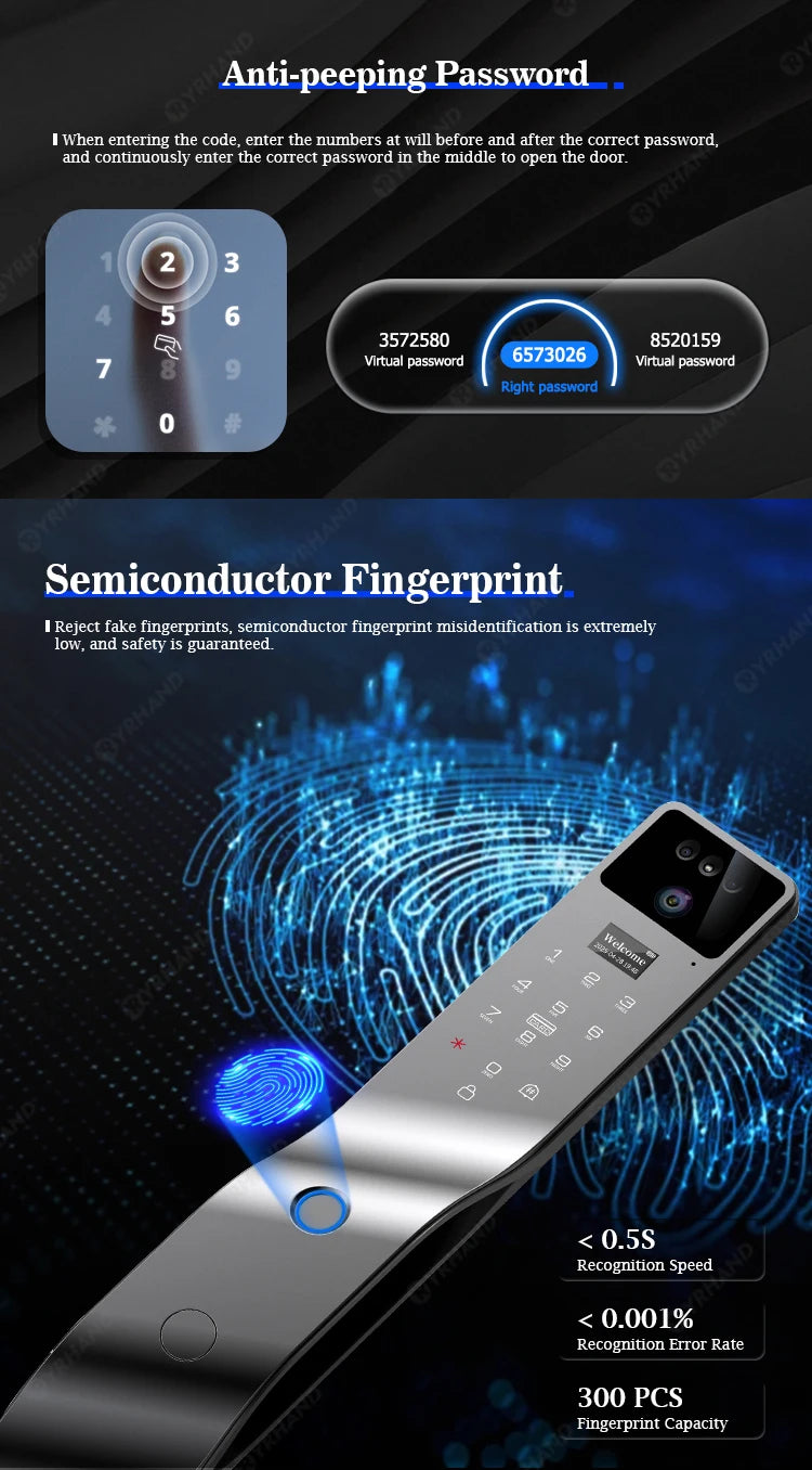 Tuya Smart Door Lock F7｜3D Face Recognition + 2K Camera + Fingerprint｜Works with Google/Alexa/Security Camera