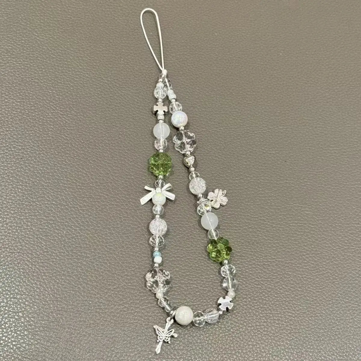 Korean Cute Green Clear Lucky XYun Beaded Keychain Phone Charm Chain Strap Pendant For Phone Accessories Bag Hanging Cord Gift