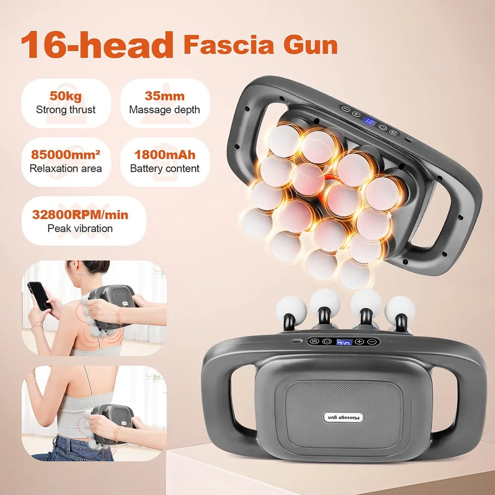 Deep Tissue Massage Gun - 16-Head Portable Electric Massager Body Shaping Massage Equipment Tidesmit