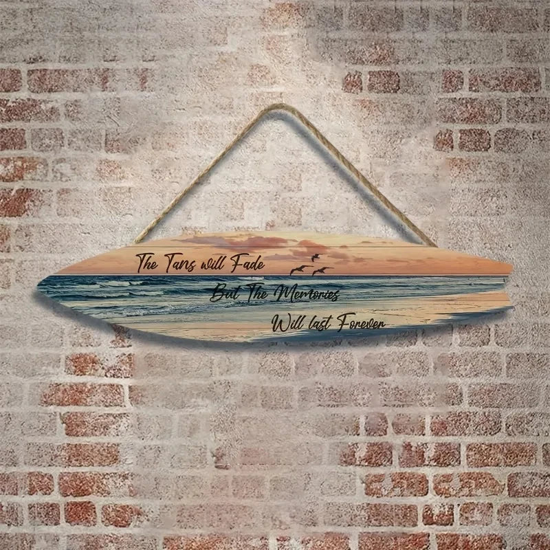 Beach Style Surfboard Wall Decor - Tropical Seascape Art on Wood-Like Material - Lightfast Design for Indoor/Outdoor Use
