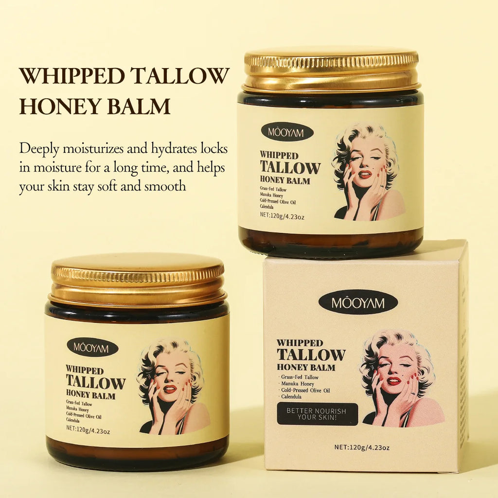 120g Whipped Beef Tallow And Honey Balm Beef Tallow Face Moisturizer Face & Body Skin Care Grass Fed Grass Finished Face Cream
