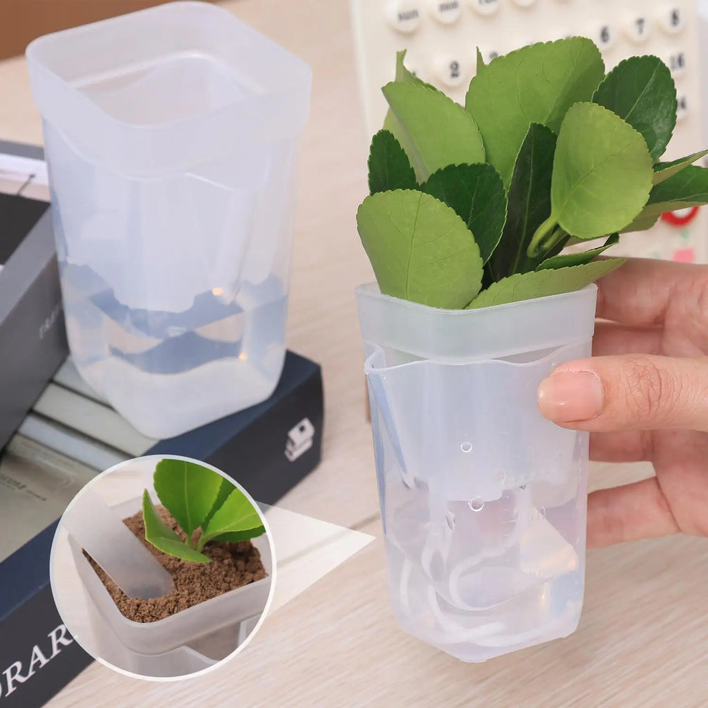 Double Layer Self Watering Planter Drainage Holes Flower Plant Pot Clear Seedling Propagation Container Desktop Garden Supplies