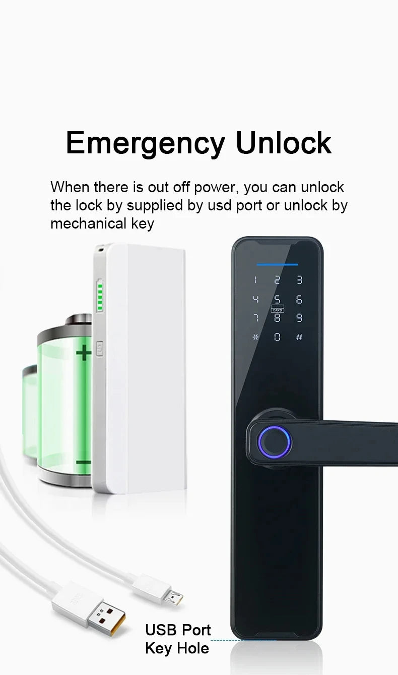 Tuya Fingerpirnt Password Smart Door Lock Digital Keypad Electronic Lock Card Keys Fingerprint Tuya Bluetooth Smart Lock Keyless