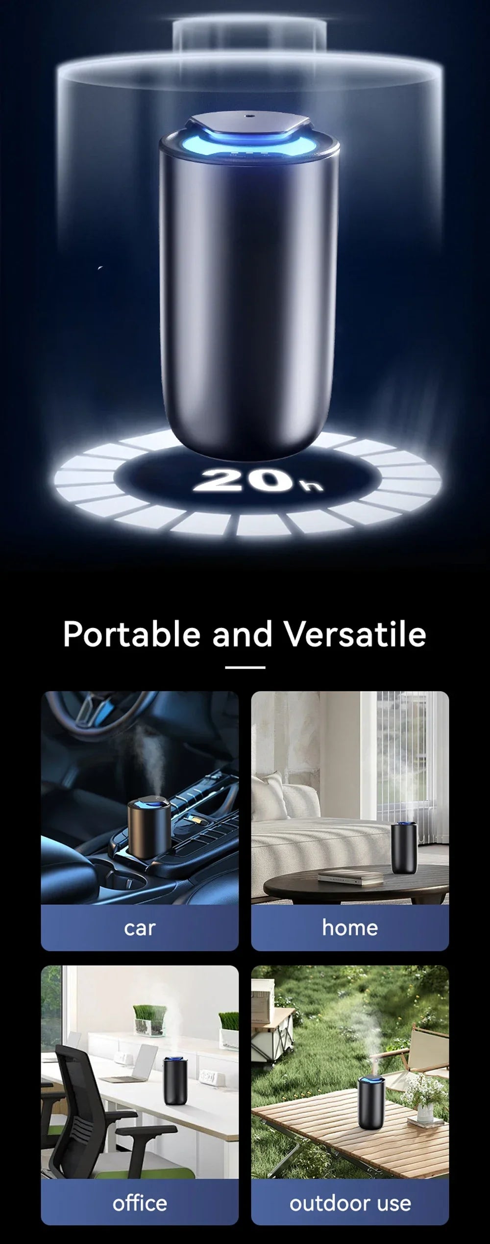 Portable Car Fragrance Diffuser Wireless Aroma Oil Diffuser USB Charge Essential Oil Diffuser 2000MAH Waterless Machine Travel
