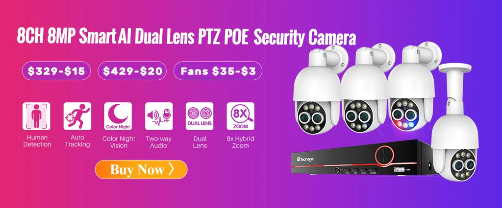 Techage UHD 4K 8MP 5MP Security POE Camera Smart AI Human Detect Outdoor Two-way Audio IP Camera CCTV Surveillance Color Night