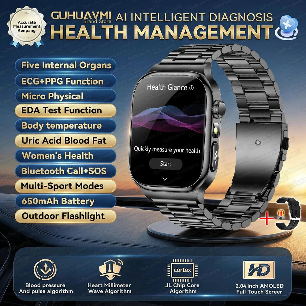 2026 New ECG Heart Health Analysis Smart Watch Accurate Uric Acid Blood Pressure Body Fat Five organ Fitness Health Smart Watch