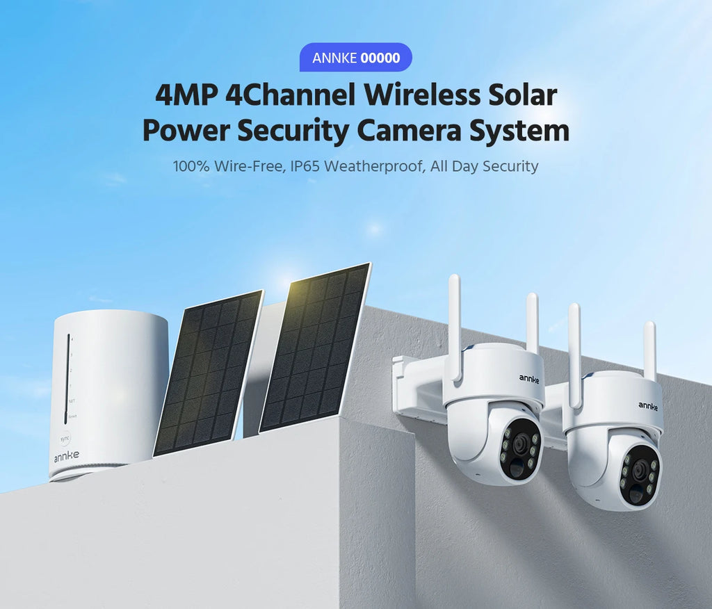 Annke 4MP solar security cameras 4CH Wireless NVR 4mm color night vision camera battery Audio 2.4G 5.8G dual-band WIFI Camera