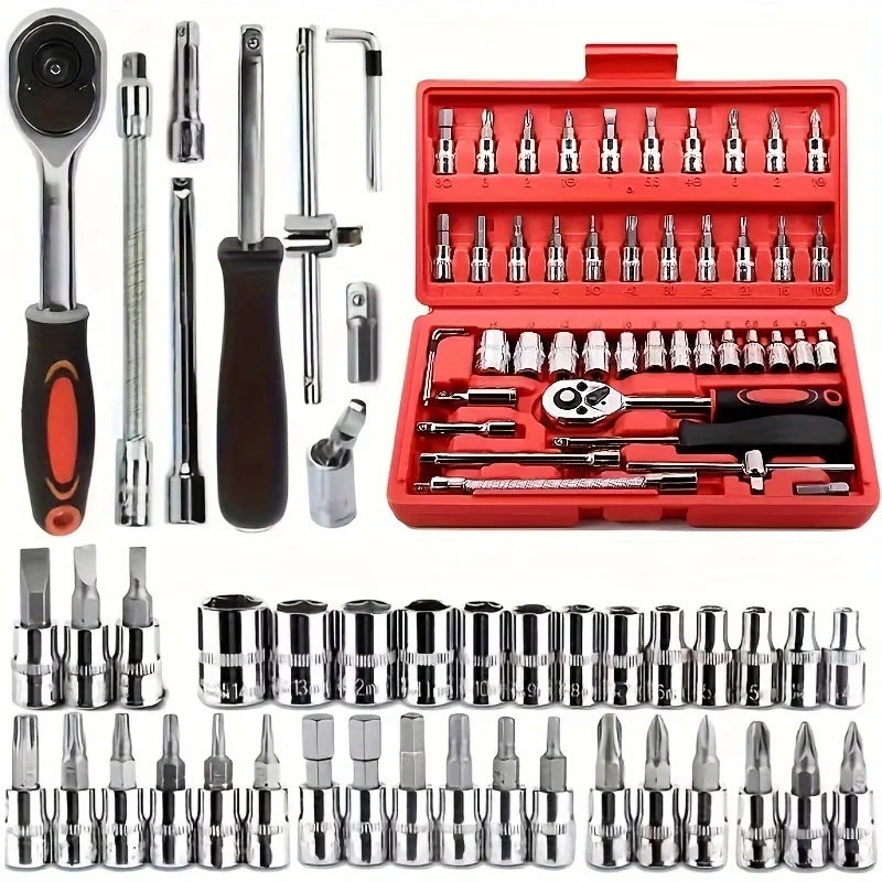150/46pcs Socket Tool Set, Automotive & Motorcycle Repair Tool Kit - Durable Chrome Vanadium Steel, Includes Ratchet Wrenches