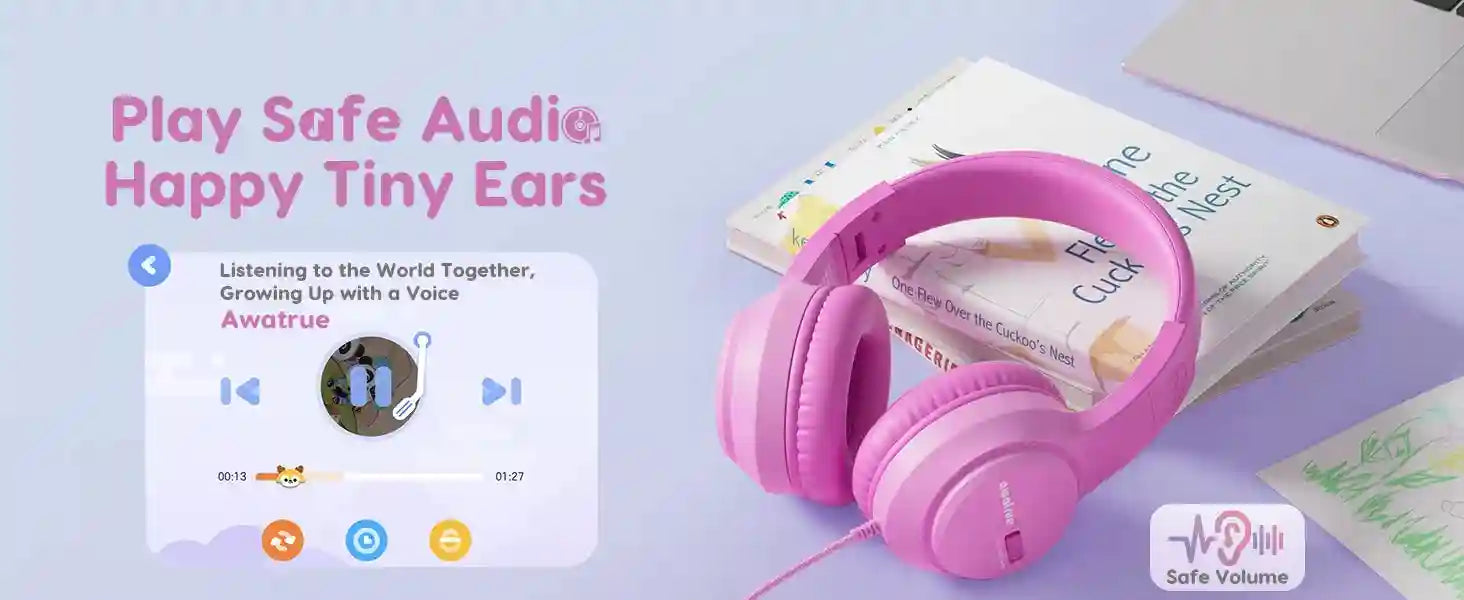 Kids Wired Headphones with Microphone - Comfortable Over-Ear Study Headset Tidesmit
