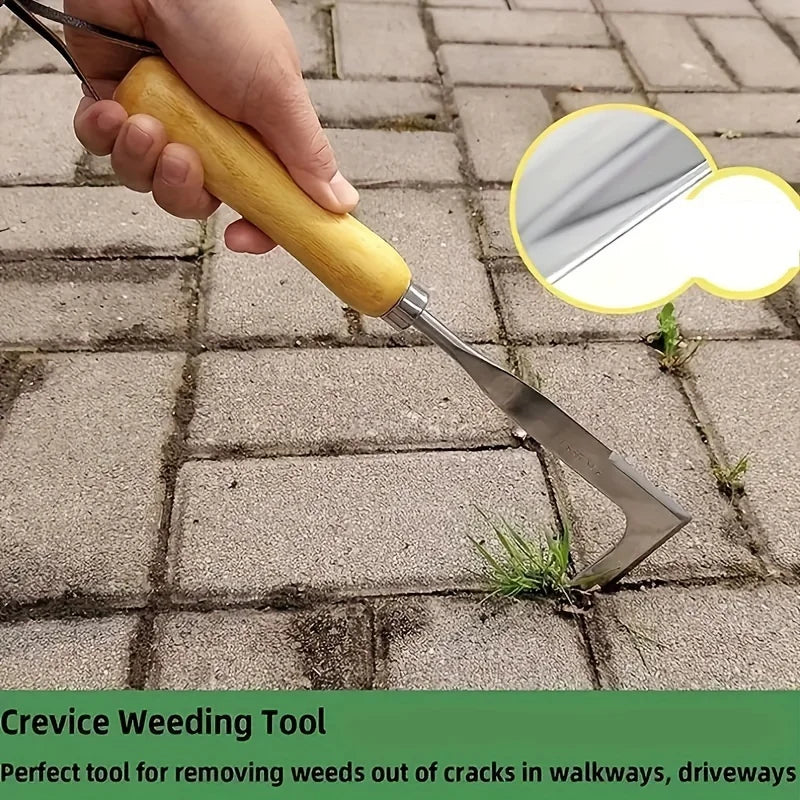Stainless steel gap weeding tool, L-shaped multi-purpose garden hand tool, used for clearing weeds in yards, terraces, and lanes