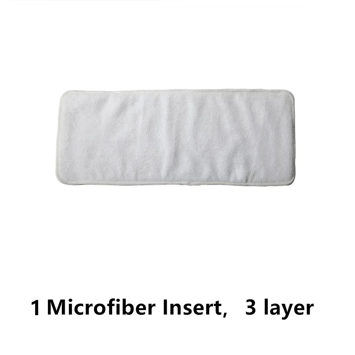 White 3-layer microfiber baby cloth diaper insert for reusable diapers.
