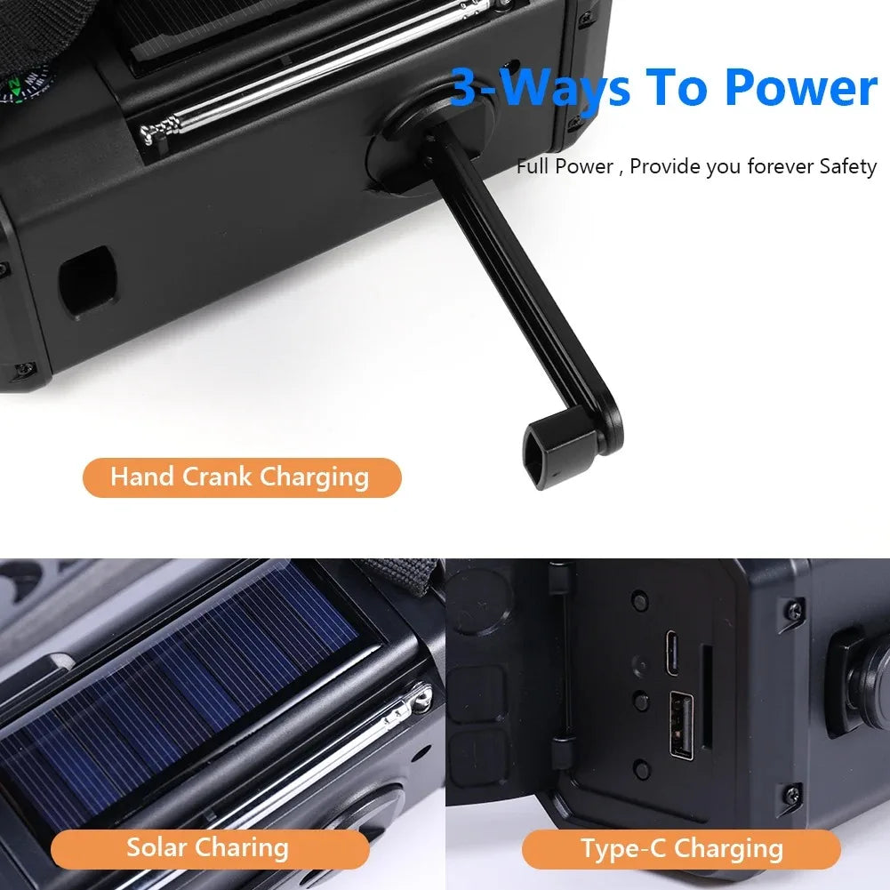 Woopker Radio XSY-330 10000mAh FM Emergency Radio Solar Hand Crank Generator AM/FM/NOAA LED Portable Radio SOS Alarm Power Bank
