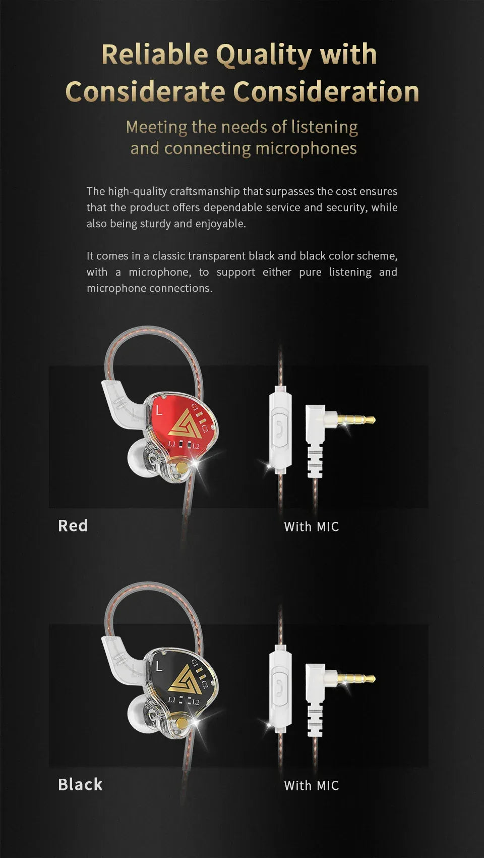 Wired In-Ear Monitors HiFi Stereo Earphones with Mic by Tidesmit Tidesmit