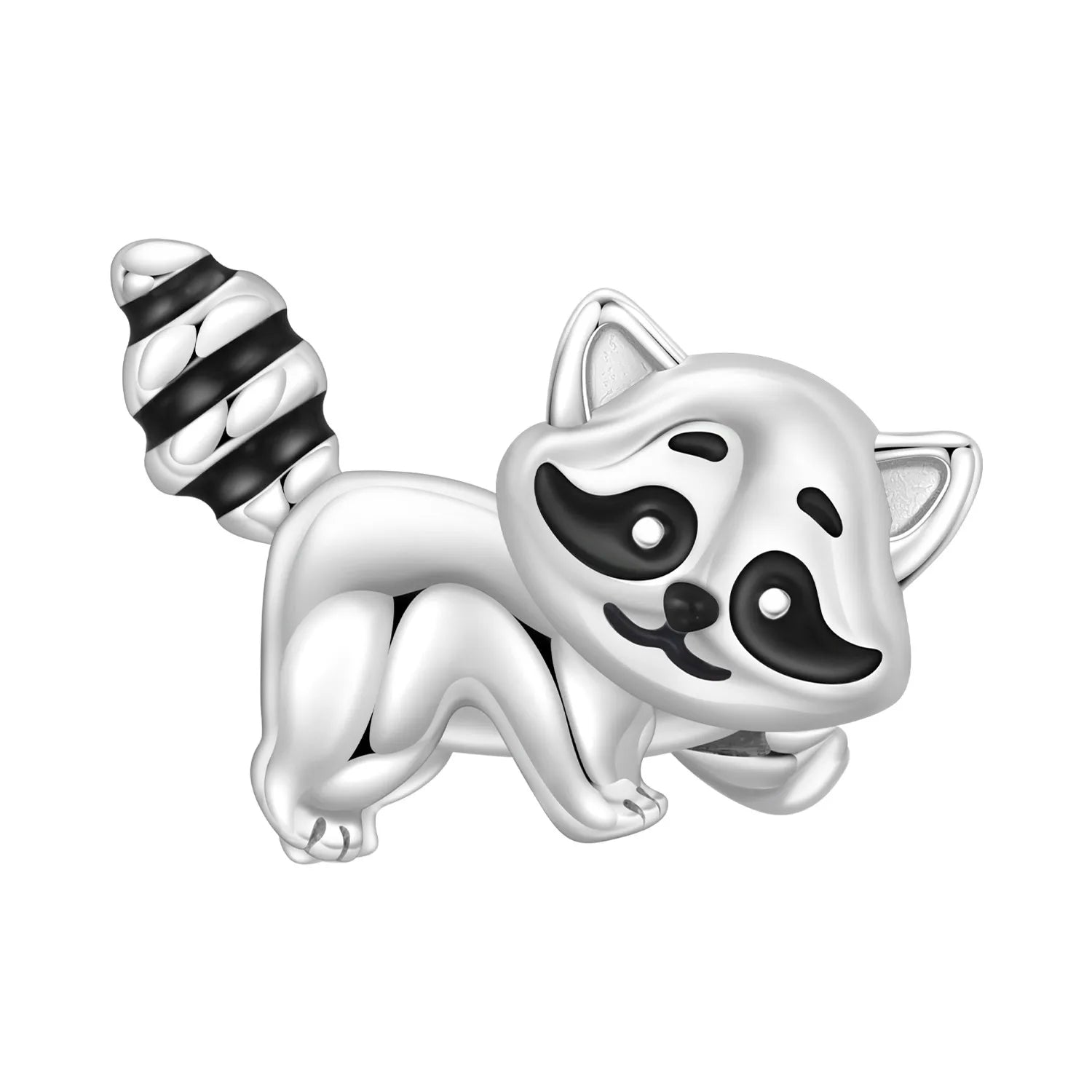 Cute sterling silver raccoon charm pendant for bracelets, perfect for pet lovers and DIY jewelry making.