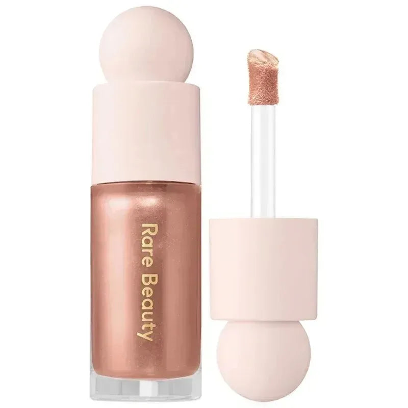Tidesmit Rare Beauty silky highlighter and liquid blusher texture close-up for radiant face makeup application