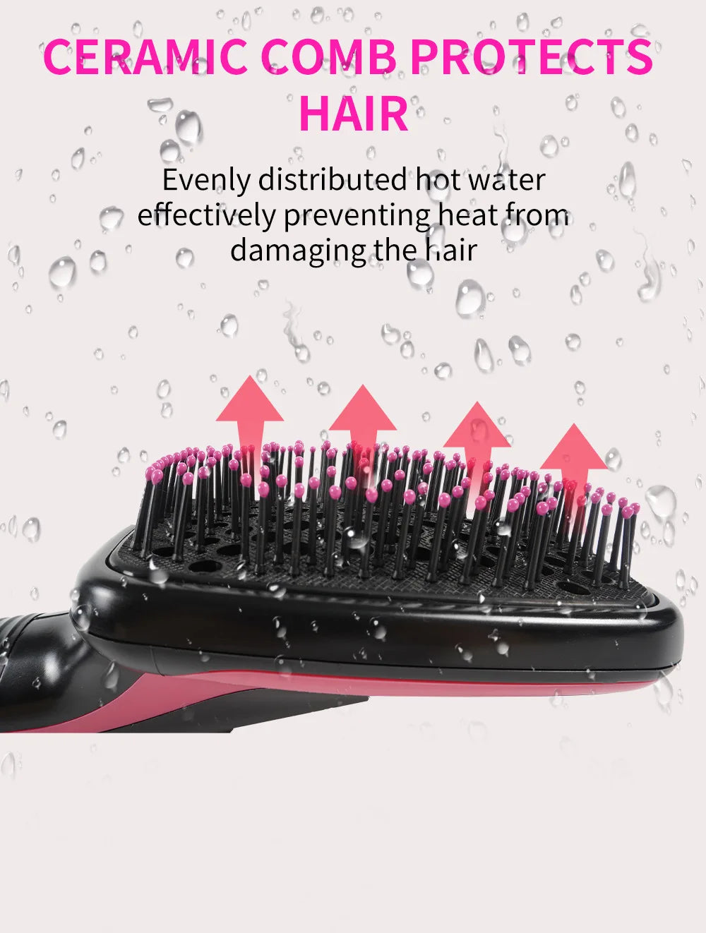 Black and pink ceramic one-step hair dryer brush with heat-protecting bristles for safe styling and hair drying.