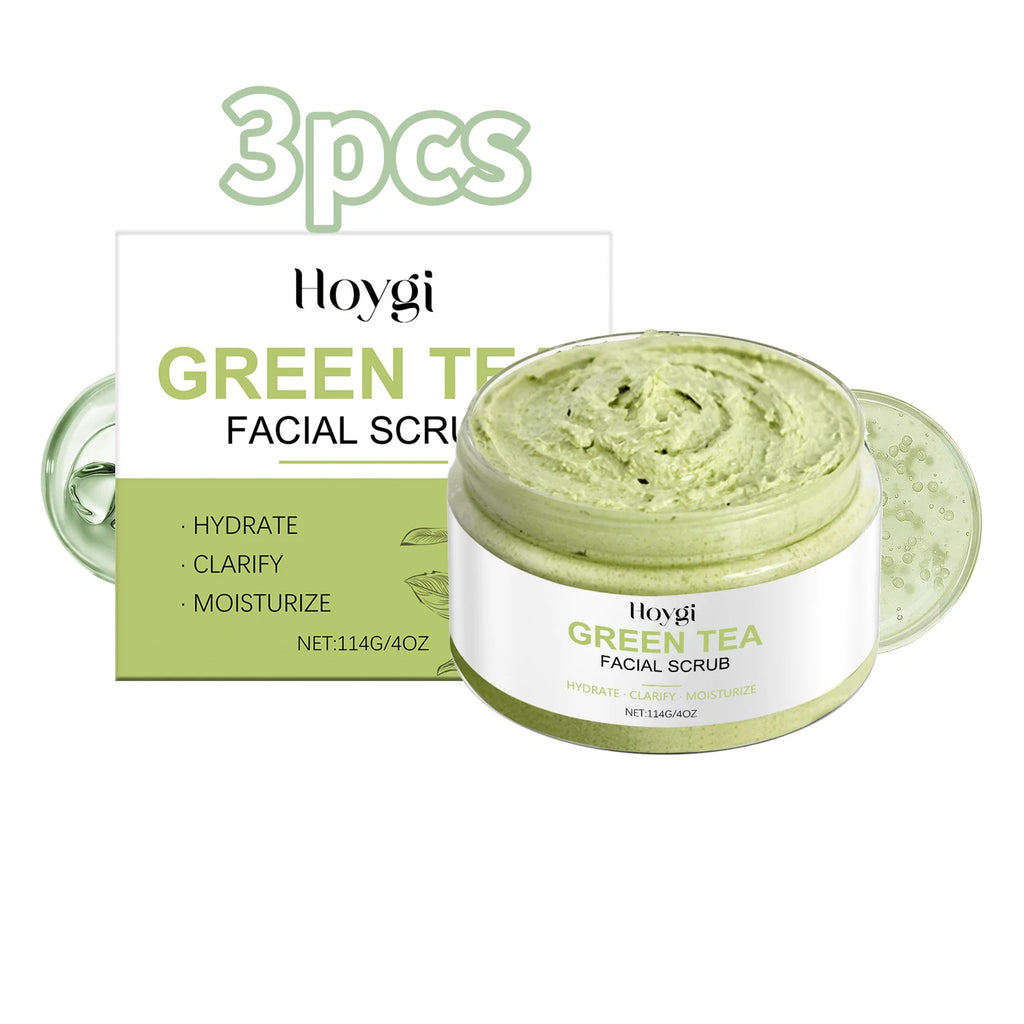 Green Tea Facial Scrub - Deep Pore Exfoliating Cleanser for Skin Care Scrubs Treatments 3pcs Tidesmit