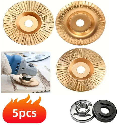 Gold wood carving grinding discs set with center holes, included pressure plates and hardware