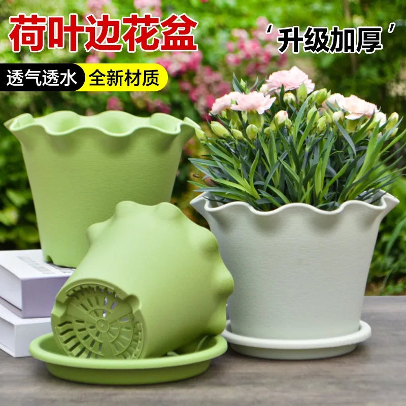 Flower Pot Lotus Leaf Edge Household Thickened Plastic Indoor Balcony Lily Wind and Wave Edge Pot 2pcs (Flower Pots Bases)