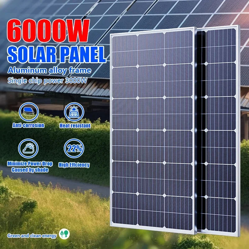 6000W/3000W High-Power Solar Panel Kit, Suitable for Outdoor Activities and Homes Camping and RV Off Grid Living