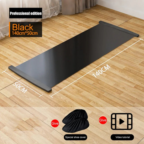 Multifunctional yoga sliding mat, 140cm black fitness exercise board for hockey training and leg workouts.