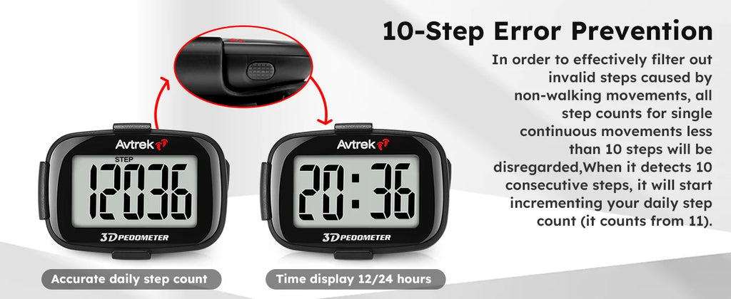 Avtrek Portable Mini Step Counter 3D Pedometer Digital Pocket Watch Clock for Outdoor Sport Fitness Running Walking Step Tracker