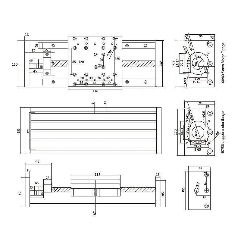 Sliding Table Stage Linear Module With 100mm to 850mm Effective Moving Length + HGR20 Guide Rails + 1605 1610 Ballscrew For CNC