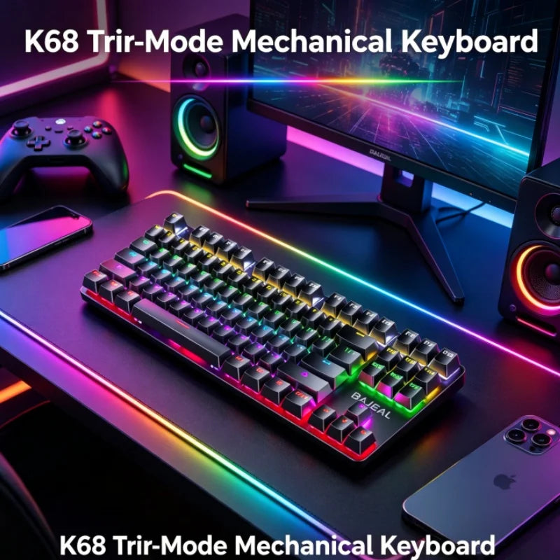 BAJEAL K200 Wired Mechanical Keyboard 87 Keys Portable with Colorful LED Backlighting for Laptops And Desktops - Blue Switches