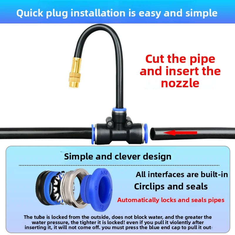 8mm PE Pipe Universal Automatic Irrigation Sprinkler Kit Rotating Copper Nozzle Watering Irrigation Patio Misting Cooling System