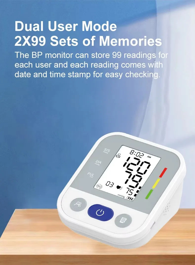 Automatic Upper Arm Blood Pressure Monitor Medical High Precision BP Tester Smart Digital Sphygmomanometer for Home Hospital