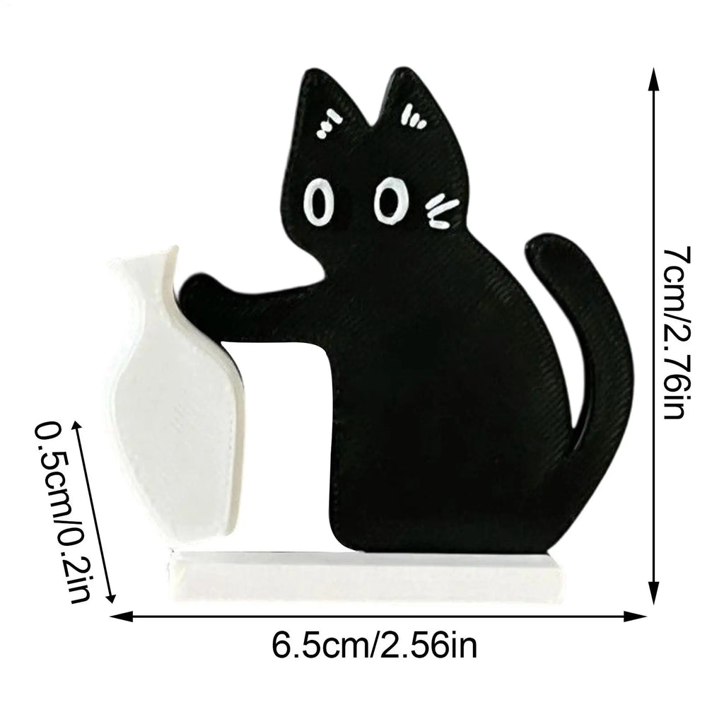 Black cat memorial vase magnet, 2.76-inch 3D printed keepsake for pet loss comfort and cat lover home decor.