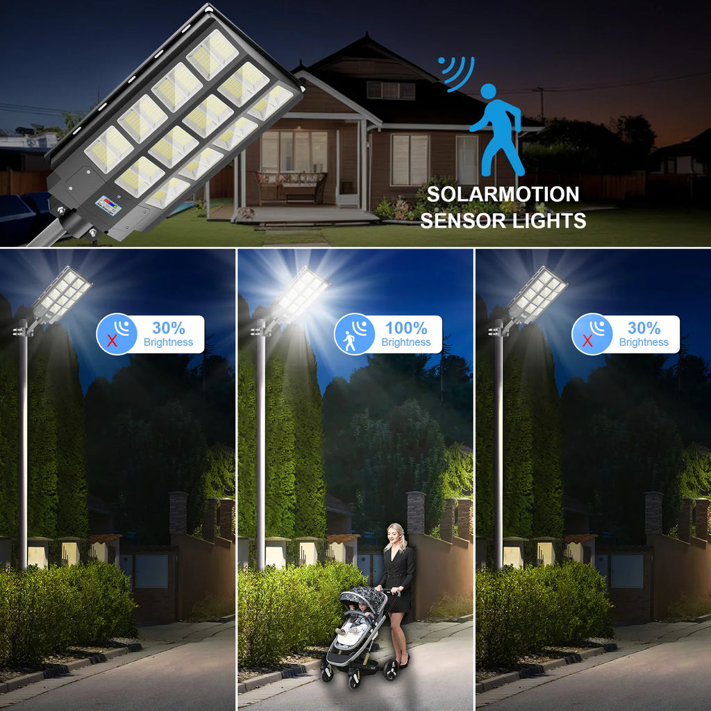 7000W Solar Street Light, 300000LM Ultra Bright Commercial LED Parking Lot Light, 6500K Daylight White, IP65 Waterproof, Dusk to Dawn Auto On/Off, Outdoor Solar Road Lighting for Yard, Parking Lot, Street