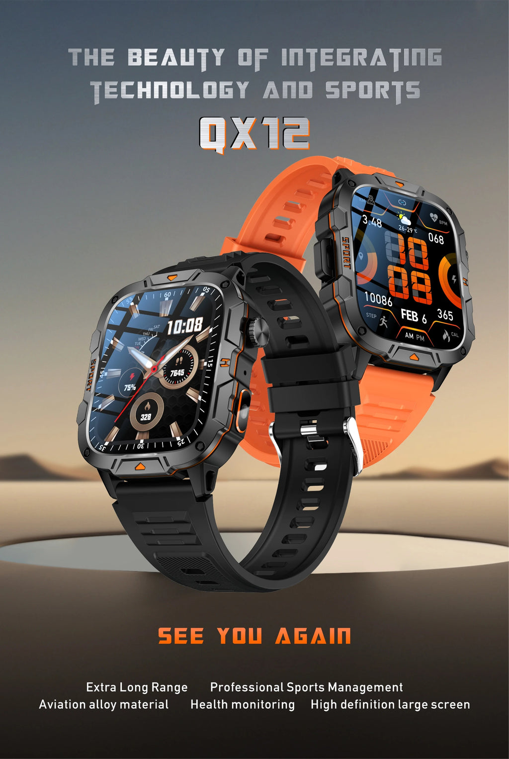 2026 New Military Grade Smart Watch Men 1.96" AMOLED Screen 5ATM Waterproof Sports Fitness Tracker BT Call Smartwatch