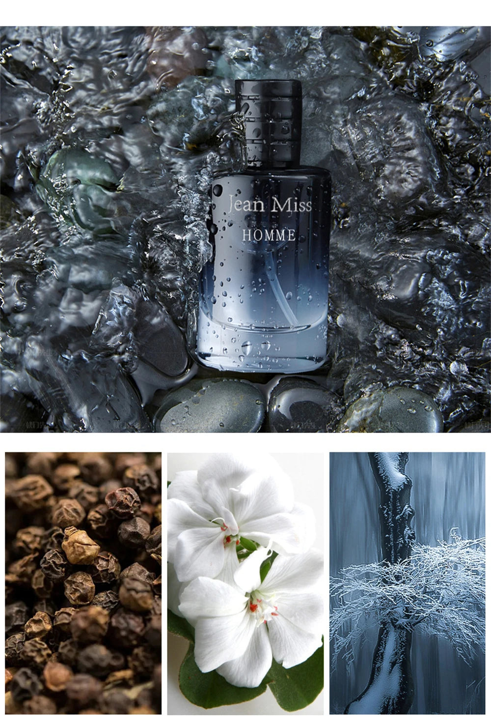 Jean Miss Homme 90ml men’s cologne. Long-lasting woody, floral, spicy scent in a sleek gradient bottle. Gift set style.