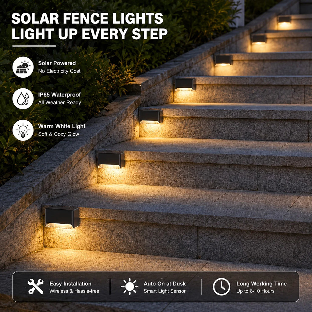 Solar Lights Outdoor Waterproof, Garden Fence Lights, Landscape Terrace Solar Step Lights - Suitable for Step Lighting Decoration, Guardrail Lighting, Etc