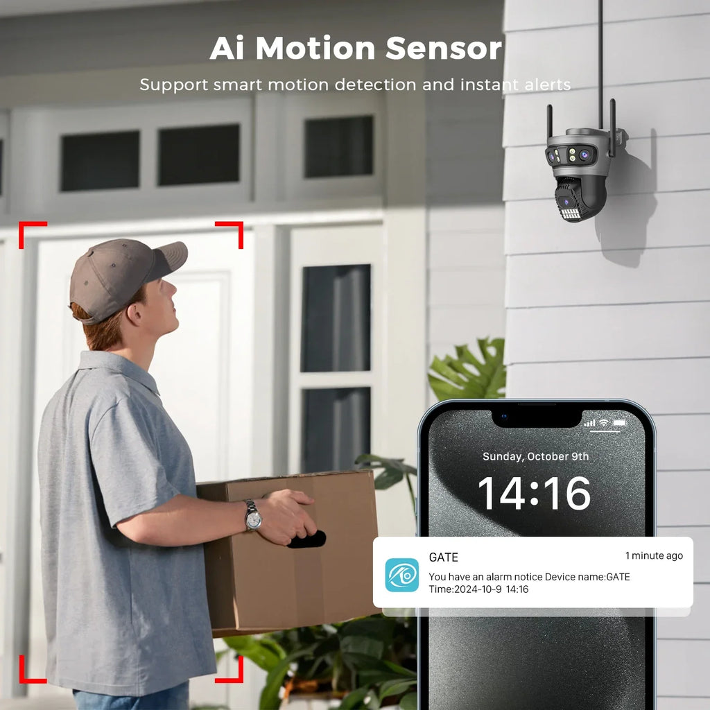 6K 15MP Three Lens Three Screens 2.4/5Ghz WiFi Outdoor Surveillance Camera 5K 10MP Dual Lens PTZ Camera Auto Tracking O-Kam Pro
