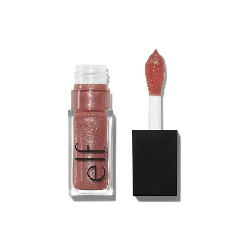e.l.f. Glow Reviver Lip Oil in mauve tint with glossy applicator, moisturizing sheer shimmer finish, lip makeup bottle.