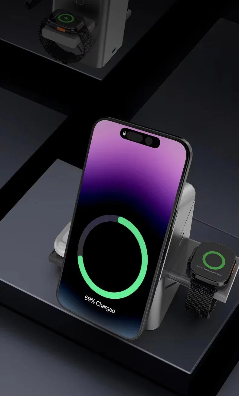 3 in 1 Wireless Charger for Apple Devices - Qi Certified Grey Station Tidesmit