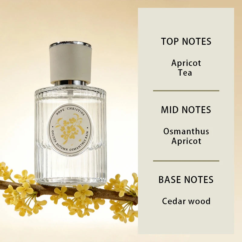 Hope Christine Osmanthus 50ml perfume for women. Long-lasting floral scent in a ribbed glass bottle with apricot notes.