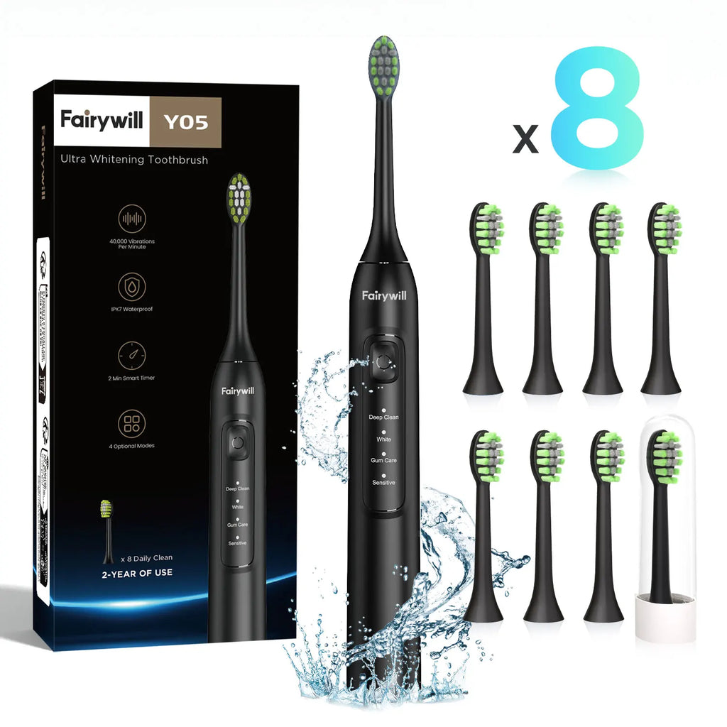 Fairywill Electric Sonic Toothbrush FW-Y05 USB Charge Rechargeable Adult Waterproof Electronic Tooth Brushes Replacement Heads