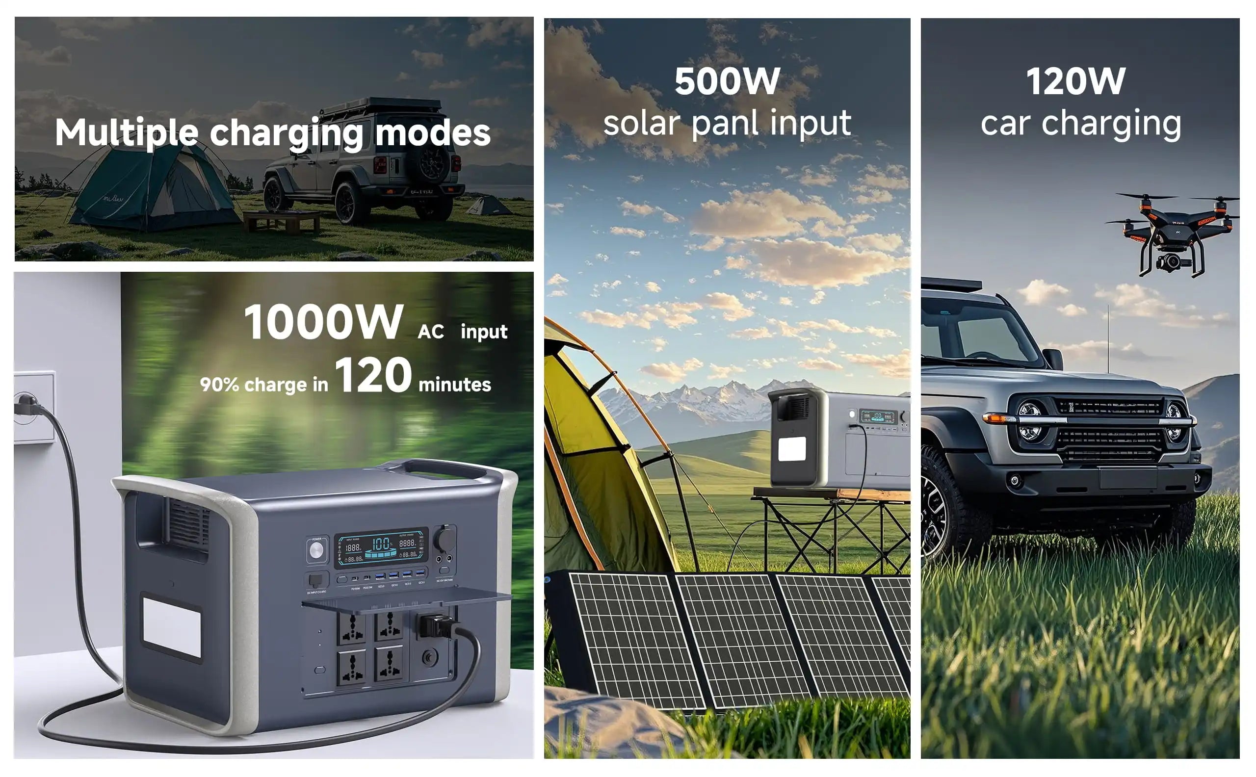 UAPOW 2600W 2048WH Portable Power Station 400W 41V Flexible Solar Panel Camping Lifepo4 Battery Solar Power Supp