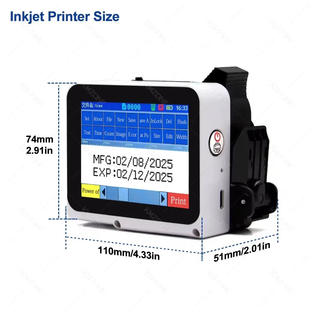 12.7mm Portable Mini Handheld Inkjet Printer for QR Barcode Batch Date Number Logo Expiry Date Coding Machine 28 Languages