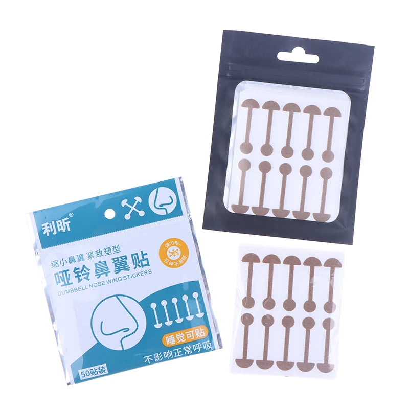 Invisible dumbbell-shaped nose wing shrink stickers and patch strips for narrow nose lifting and facial shaping.