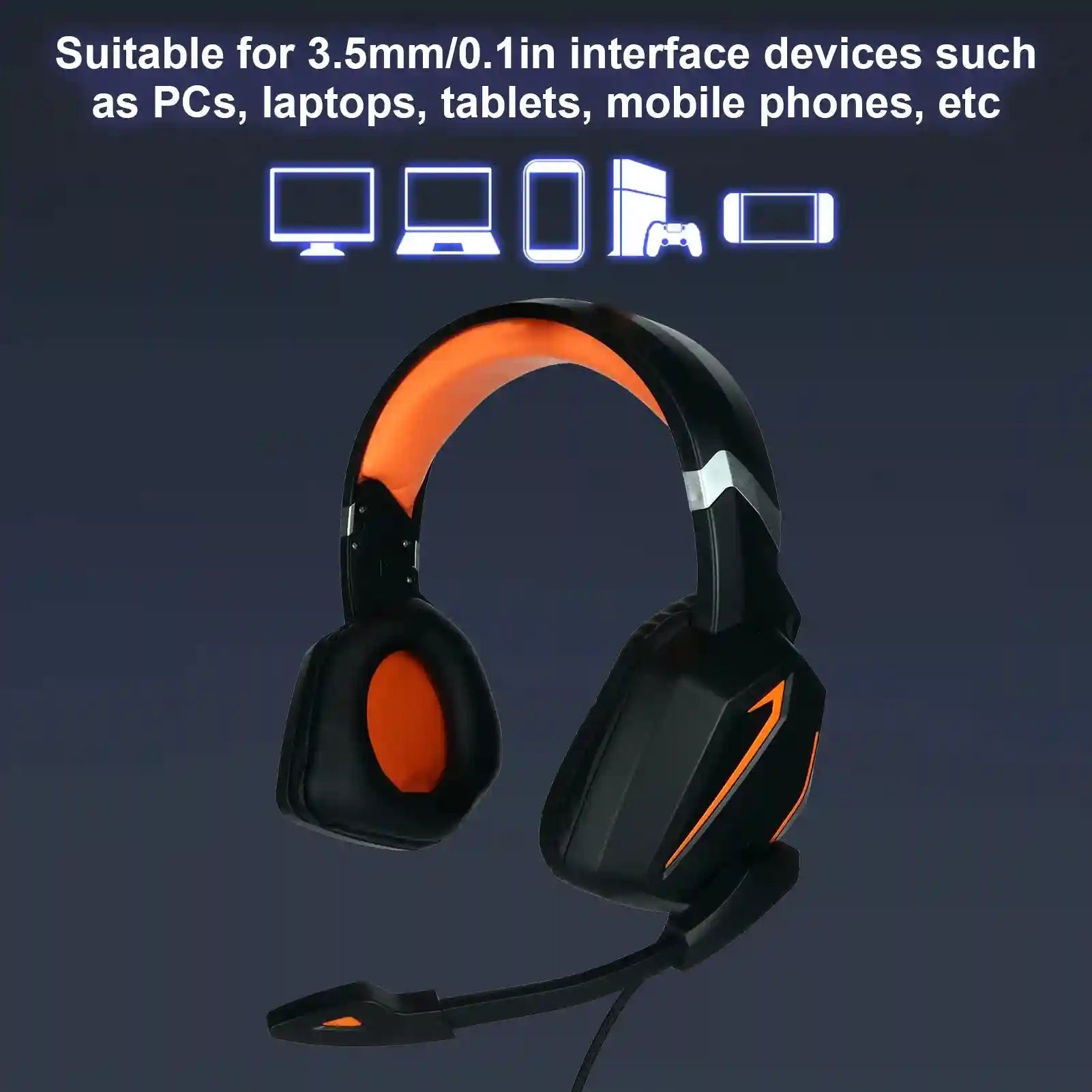 Gaming Headset with Surround Sound and Memory Foam - Black/Orange Tidesmit