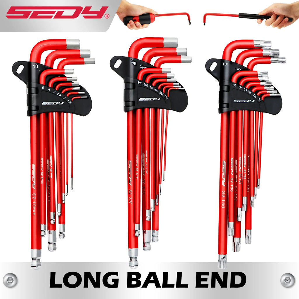 SEDY 30pcs Long Arm Ball End L-Hex & Torx Key Set with Grip Handle Hex Key Wrench Set with T-Handle and Extension Bars