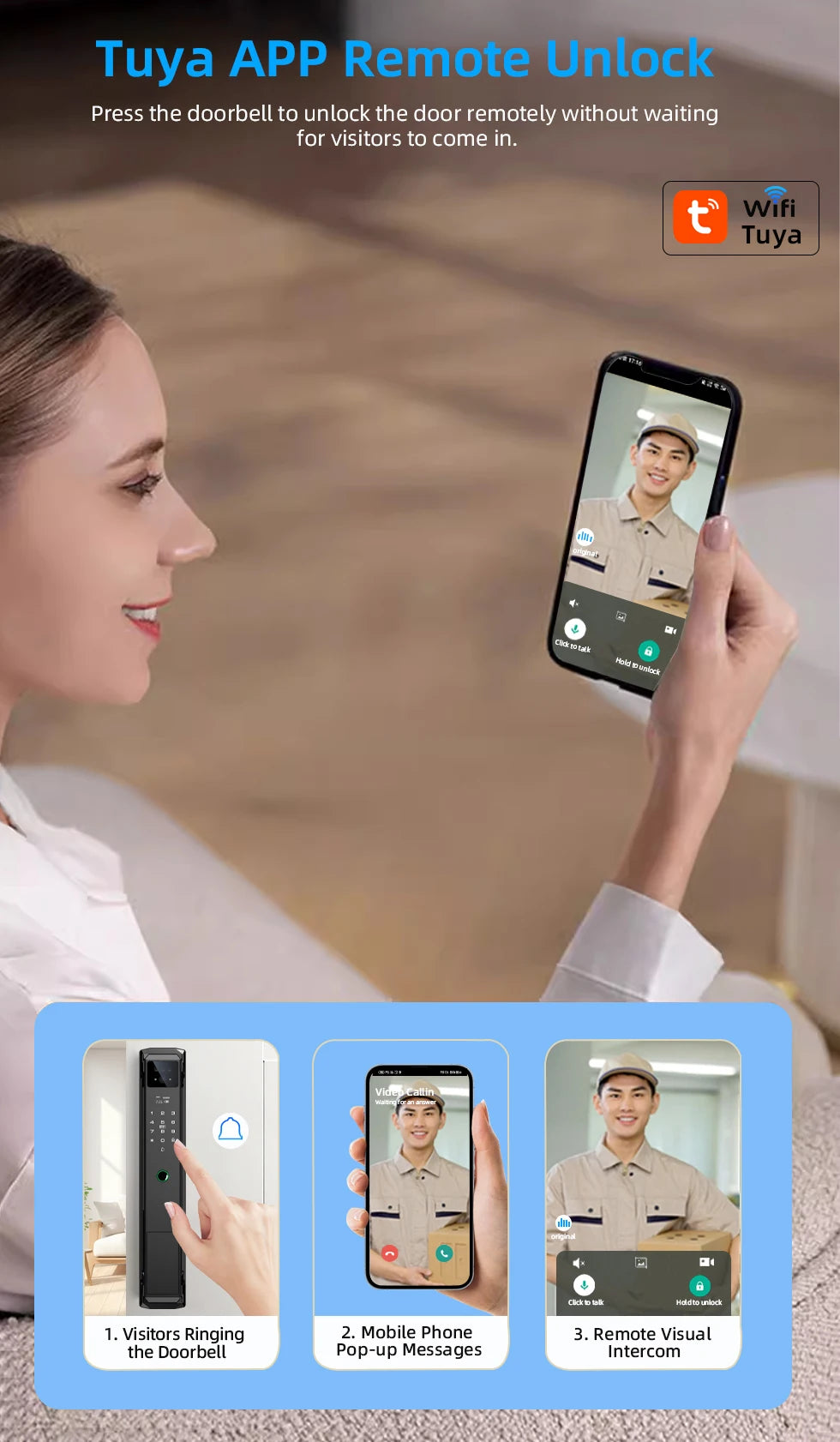 RAYKUBE 21-language Voice Camera Palm Vein Smart Fingerprint Lock Face Recognition Digital Lock With Video Call P85