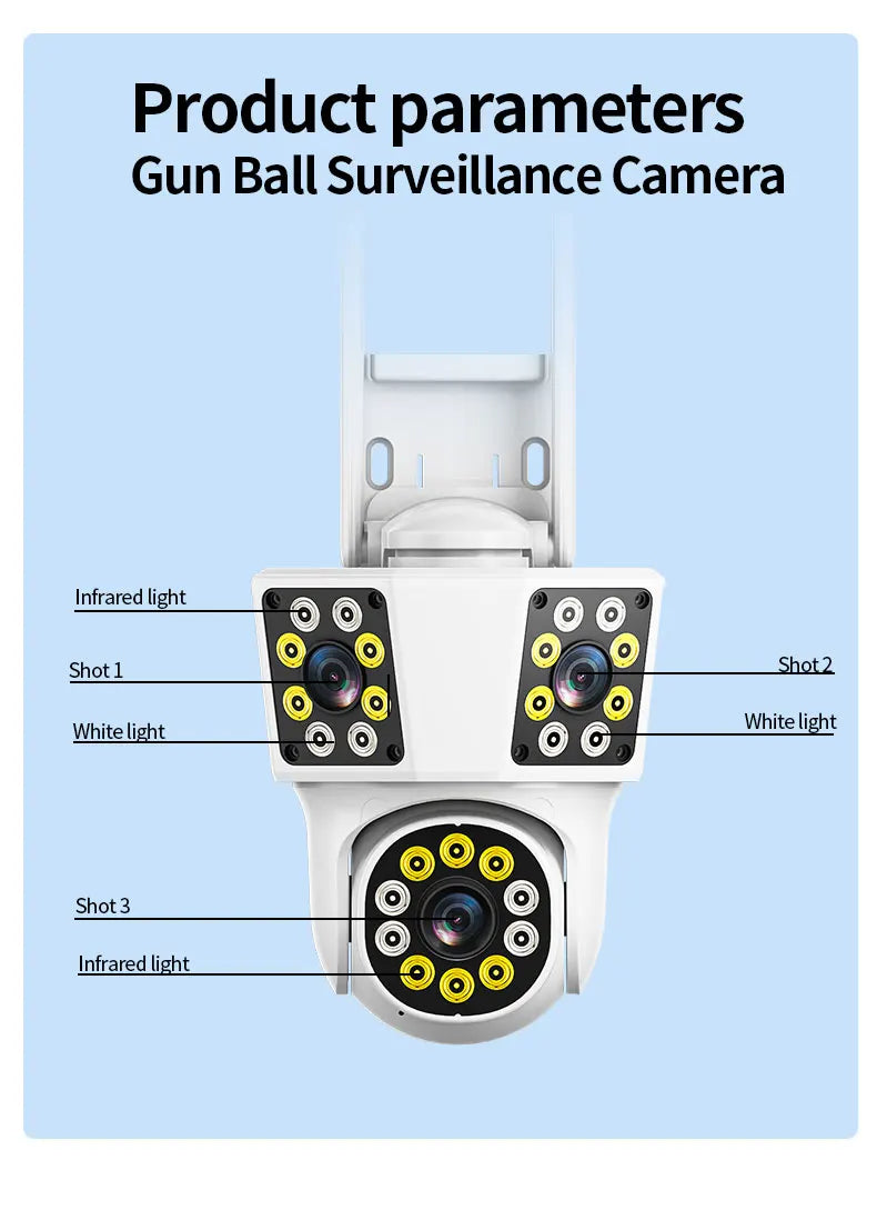 6K 12MP WiFi Outdoor Camera 3 Lens 3 SCREENS Ai Motion Tracking  PTZ 4K Video Camera Security surveillance Camera IPC360 Home