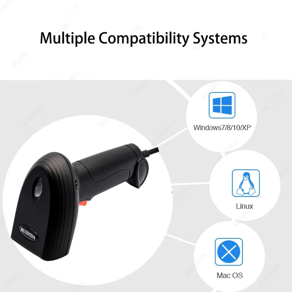 Handheld QR Code Scanner 1D 2D Wired Barcode Scanner or Wireless Bar code Scanner or Bluetooth Code Reader for PDF417 DataMatrix