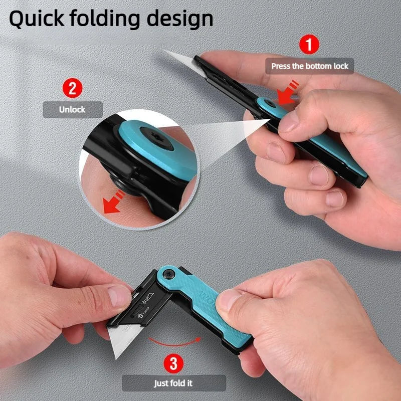 Workpro Folding Utility Knife Stainless Steel Quick Realse Pocket Knife with Belt Clip Sharp 10 blades Purpose DIY Cutting Tools