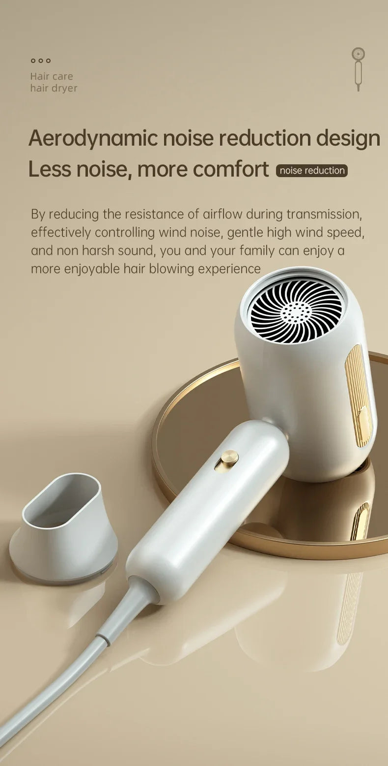 Grey F41 high-speed hair dryer with nozzle attachment, featuring a sleek, low-noise turbine design for quick drying.